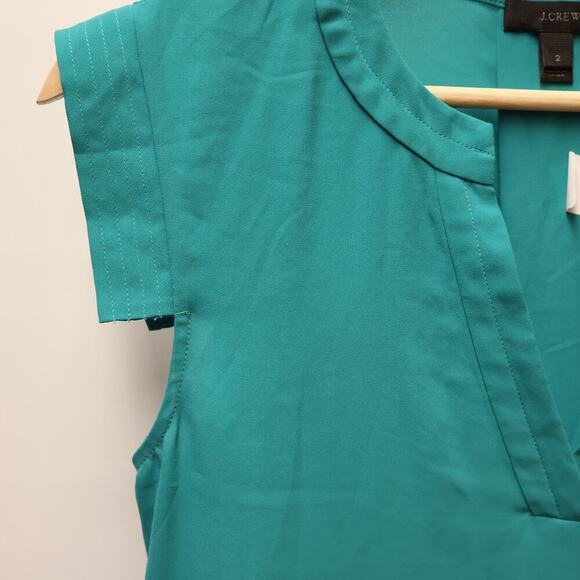 J. Crew V neck Top Stitched Women Size 2 Dress Top  Cap Sleeves Polyester Blend - Picture 5 of 14